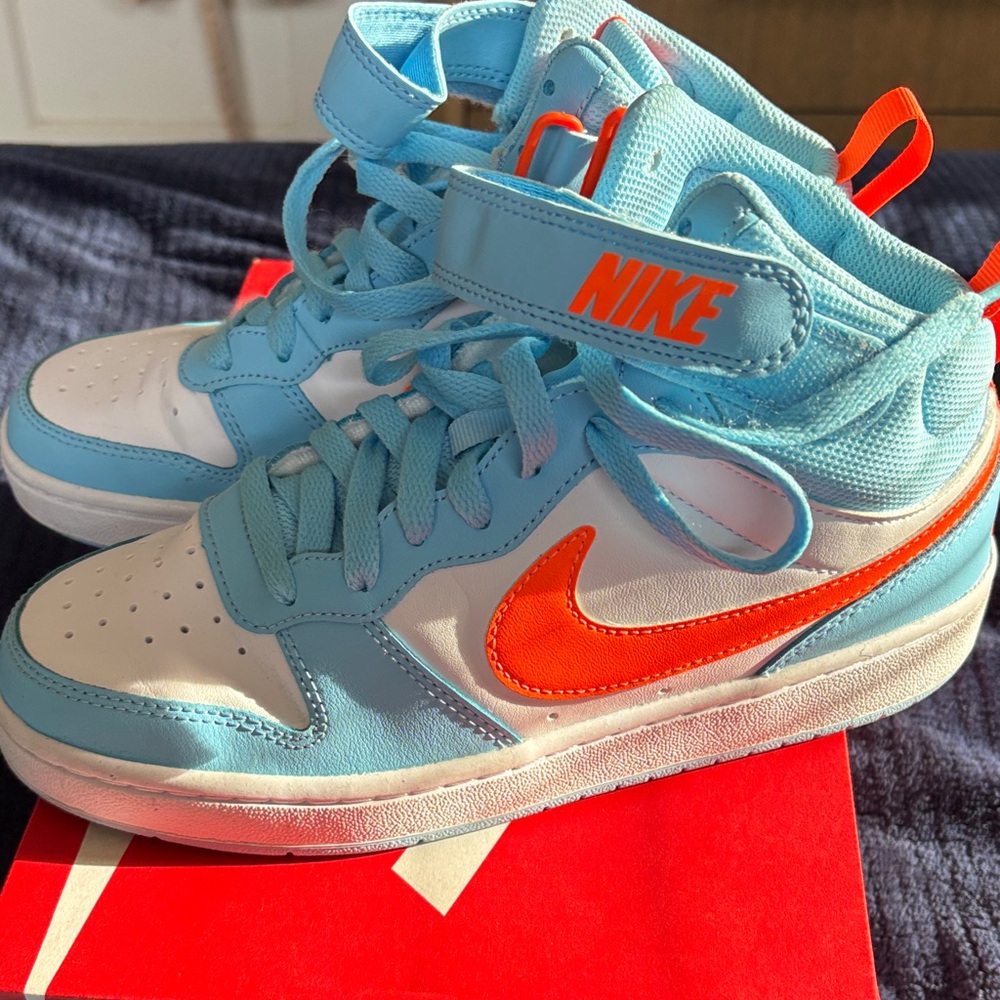 Nike Kids Light Blue and Orange High-Top Sneakers - Picture 4 of 7